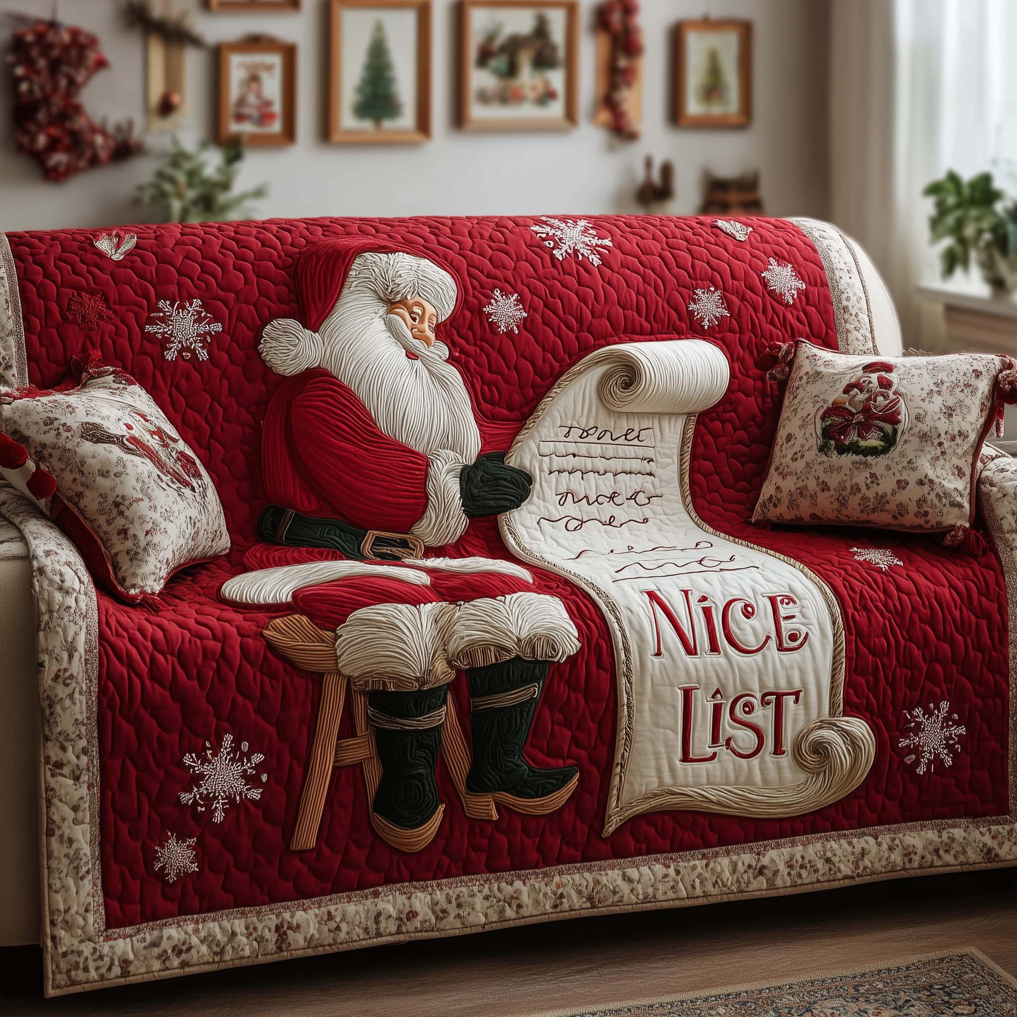 Santa Claus Quilted Sofa Cover Christmas Home Couch Cover Perfect Housewarming Gift Ideas - Tradiviet