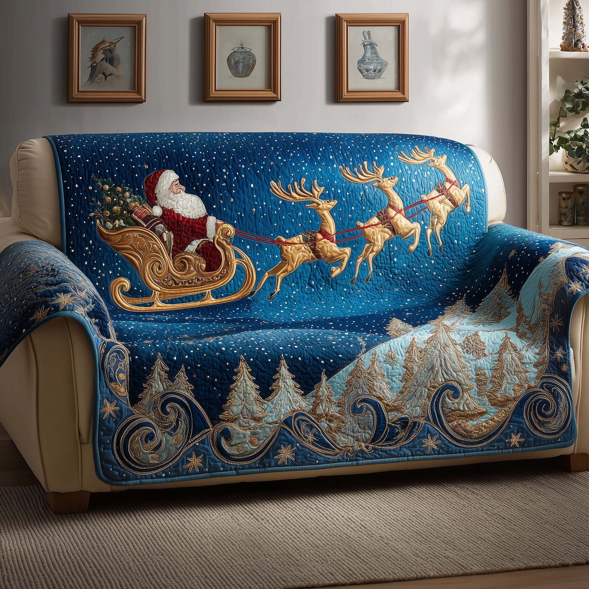Santa Claus Quilted Sofa Cover Christmas Home Couch Cover Top Home Decor Gifts - Tradiviet
