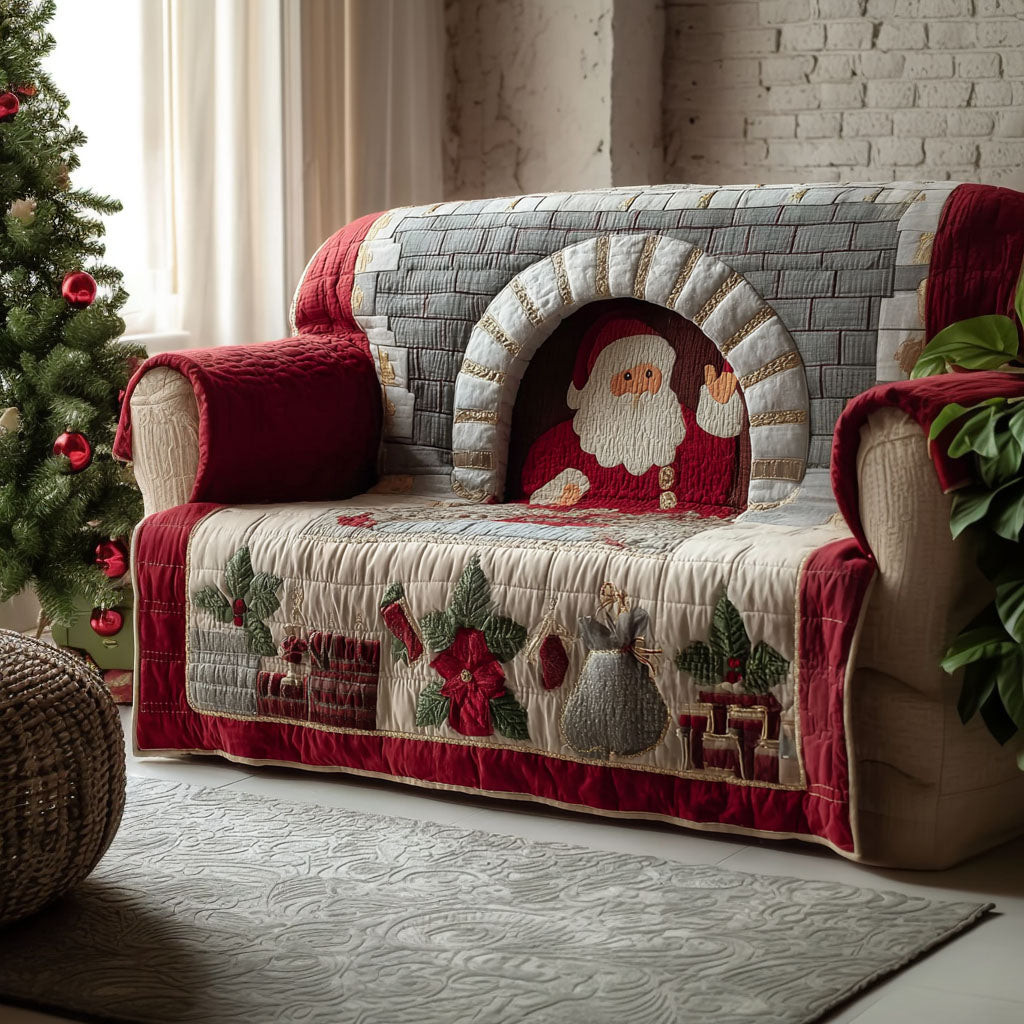 Santa Cozy Corner Quilted Sofa Cover Christmas Decor Great Book Presents - Tradiviet