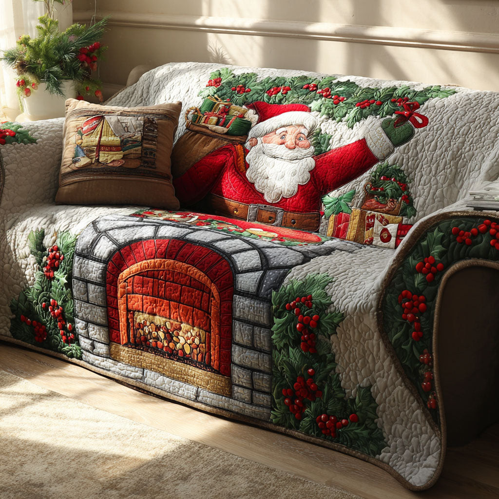 Santa Hearth Haven Quilted Sofa Cover Holiday Living Christmas Decor Novelty Book Themed Gifts - Tradiviet