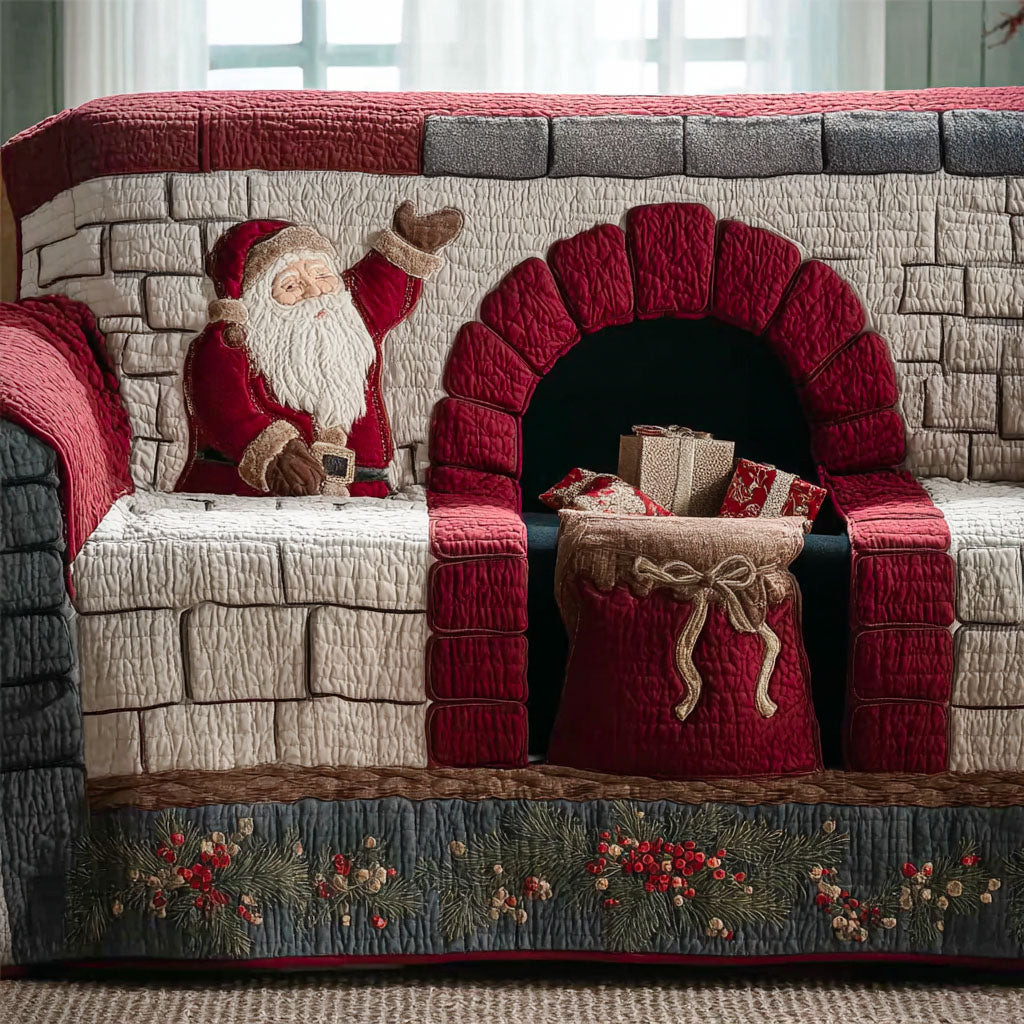 Santa Hearthside Quilted Sofa Cover Christmas Couch Covers Great Book Lover Gifts - Tradiviet