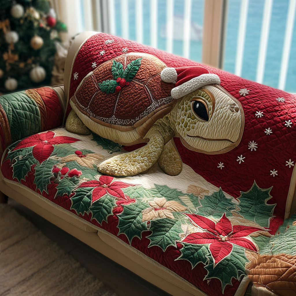Santa Shell Turtle Quilted Sofa Cover Living Room Winter Decor Gifts For Sea Turtle Lovers - Tradiviet