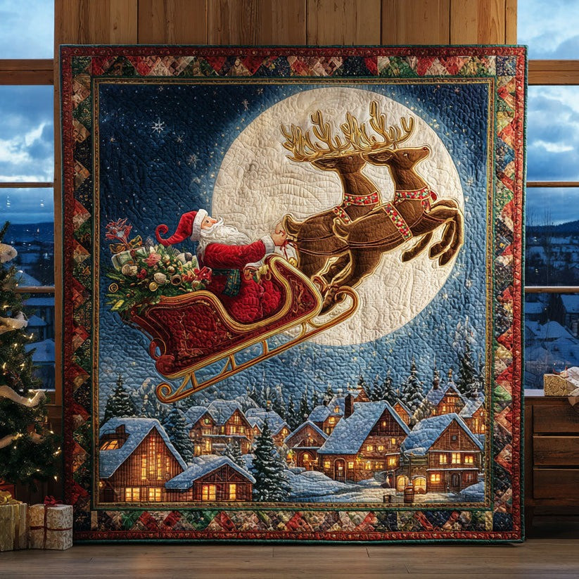Santa Sleigh Ride Holiday Spirit Quilted Blanket Christmas Gifts For Family - Tradiviet