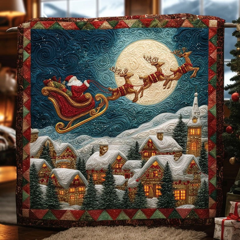 Santa Sleigh Ride Quilted Blanket Christmas 2025 Merch Gifts For Family - Tradiviet