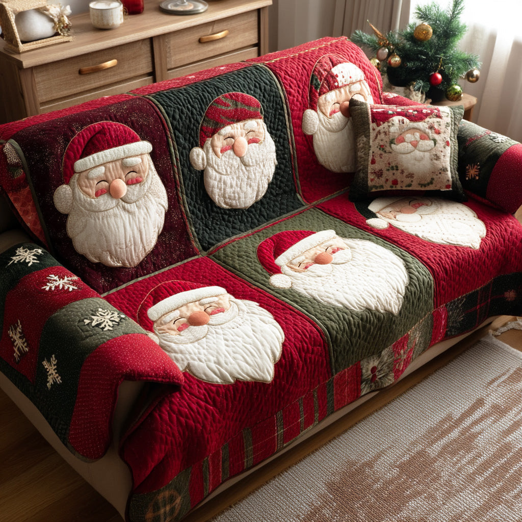 Santa Spirit Quilted Sofa Cover Winter Living Room Decor Christmas Ideas For Mom - Tradiviet