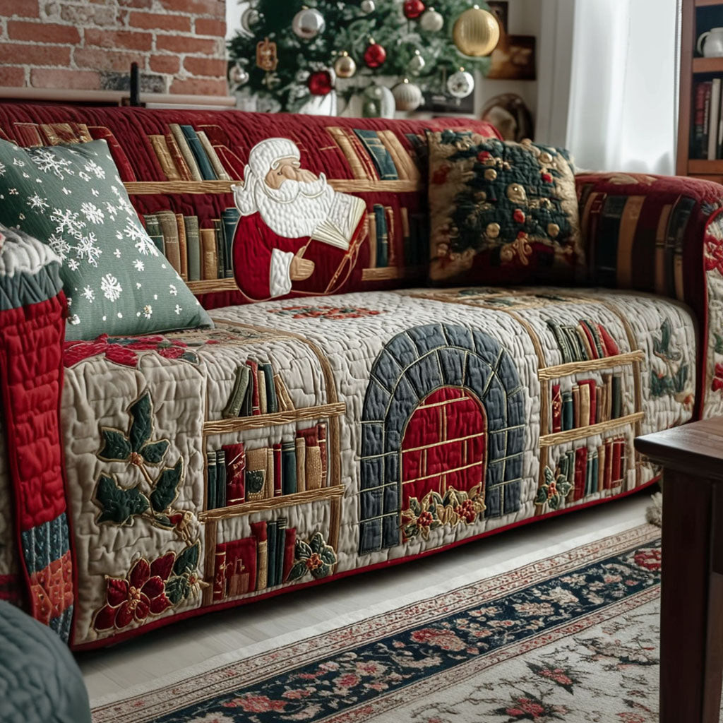 Santa Story Quilted Sofa Cover Christmas Living Room Decor Awesome Gifts For Book Lovers - Tradiviet