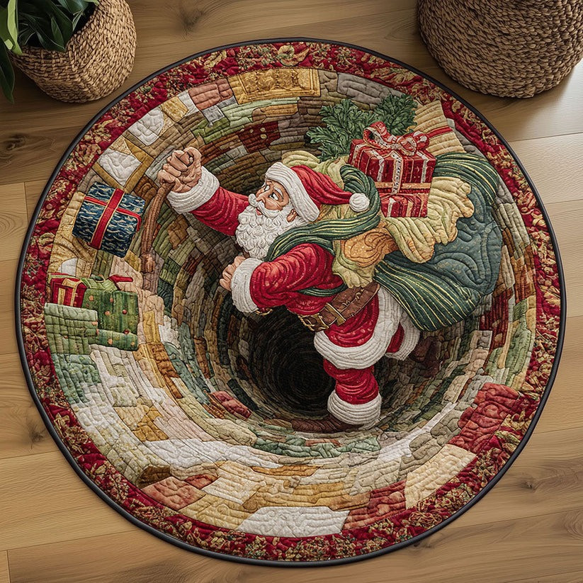 Santa Tunnel Quilted Round Mat Funny Holiday Decor Christmas Gifts Ideas 2025 - Tradiviet