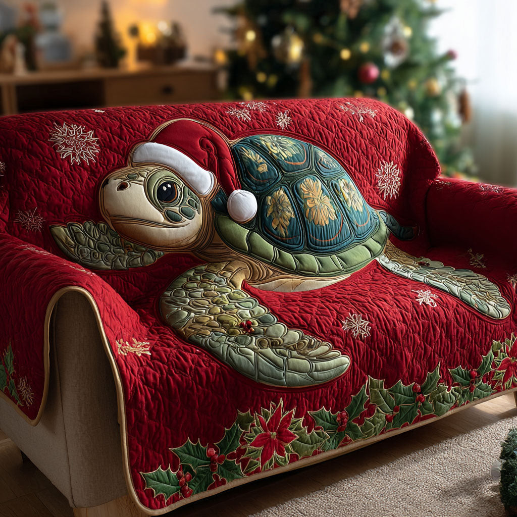 Santa Turtle Surf Quilted Sofa Cover Christmas Family Room Decor Sea Turtle Stuff - Tradiviet