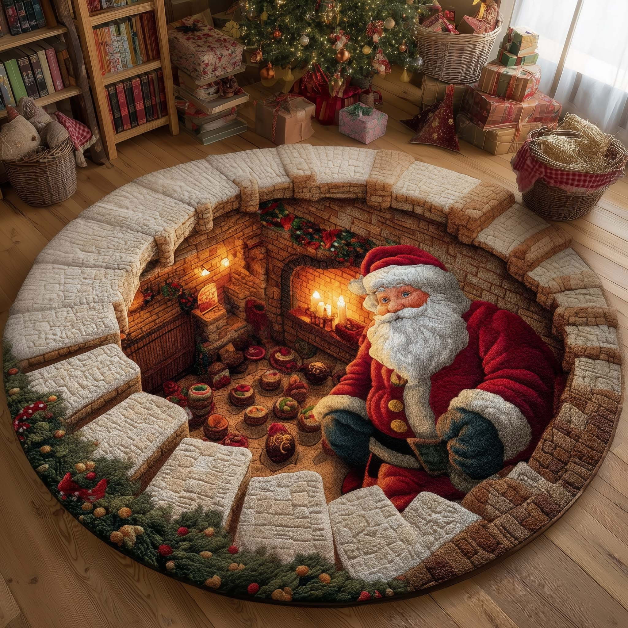 Santa Yuletide Cellar Quilted Round Mat House Decoration Gifts For Santa Lovers Christmas - Tradiviet