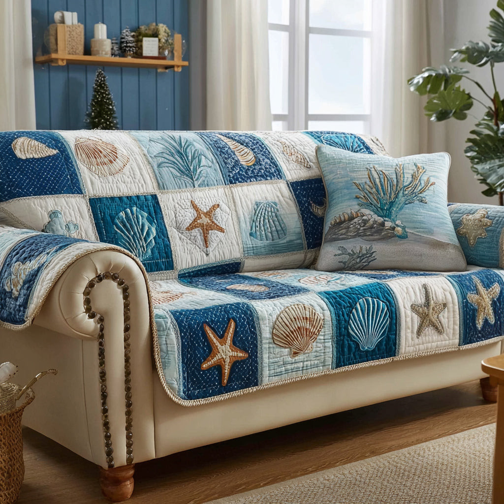 Sapphire Sea Quilted Sofa Cover Couch And Loveseat Covers Beach Gifts For Men - Tradiviet