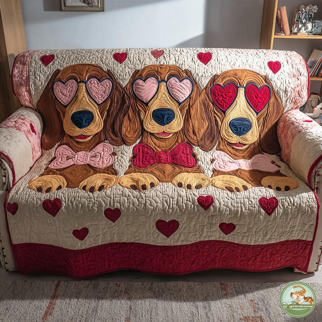 Sausage Hearts Quilted Sofa Cover Living Room Decor Ideas Good Gifts For Dog Lovers - Tradiviet