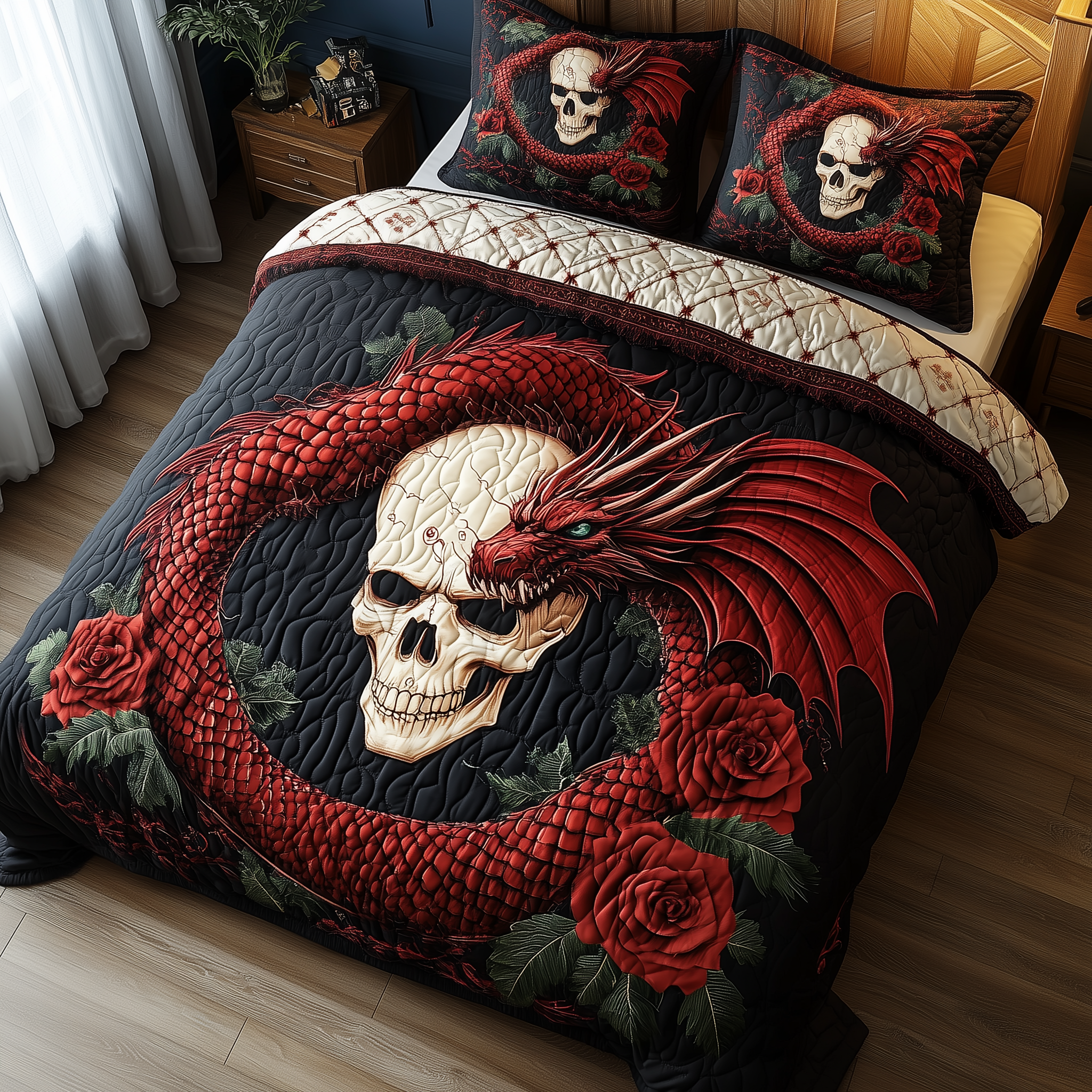 Scales and Skulls Quilted Bedding Set Scales Skulls Moonlight Gift For Scales Skulls - Tradiviet