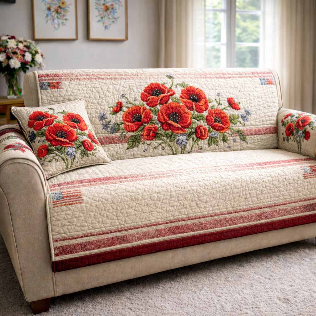 Scarlet Meadow Quilted Sofa Cover Farmhouse Room Decor Present For House Lovers - Tradiviet