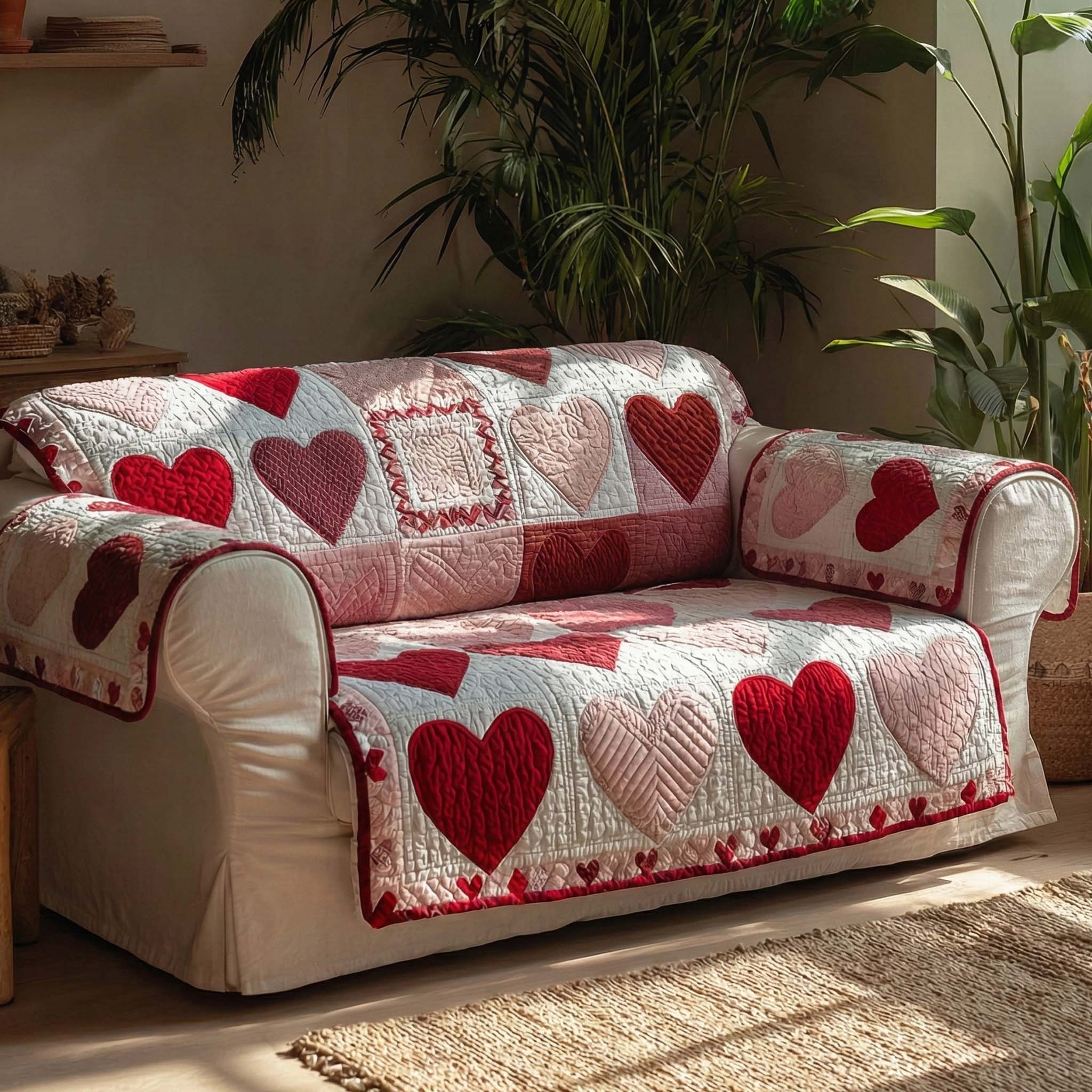 Scarlet Romance Quilted Sofa Cover Elegant Room Decor Present For Home Lovers - Tradiviet