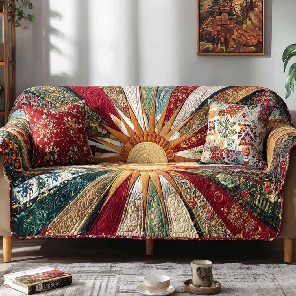 Scarlet Sunrise Wave Quilted Sofa Cover Indoor Decor Ideas For Mother' Day Gifts - Tradiviet
