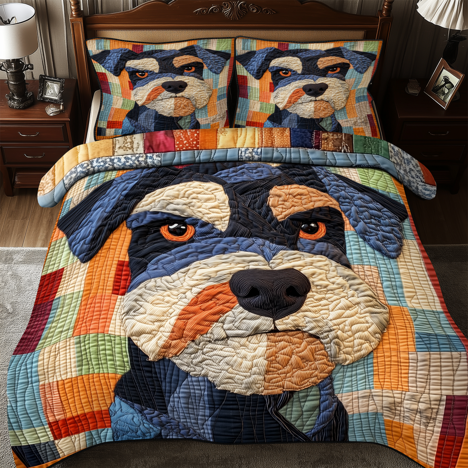 Schnauzer Quilted Bedding Set Schnauzer Home Mountain Gift For Schnauzer Lovers - Tradiviet