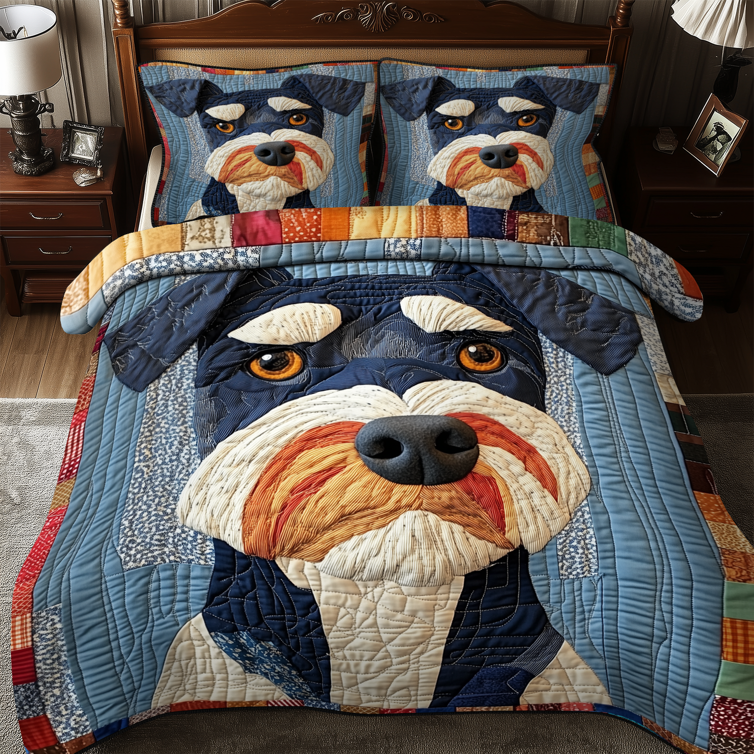 Schnauzer Quilted Bedding Set Schnauzer Home Path Gift For Schnauzer - Tradiviet