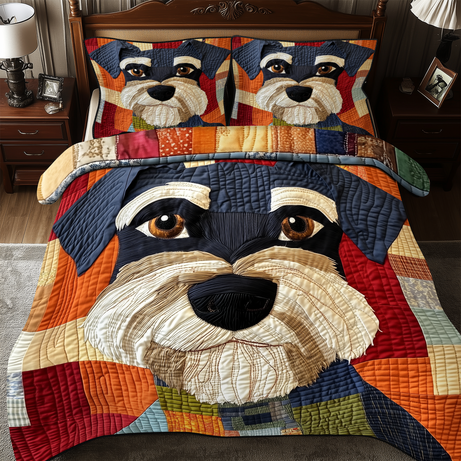 Schnauzer Quilted Bedding Set Schnauzer Home Pattern Gift For Schnauzer Family - Tradiviet