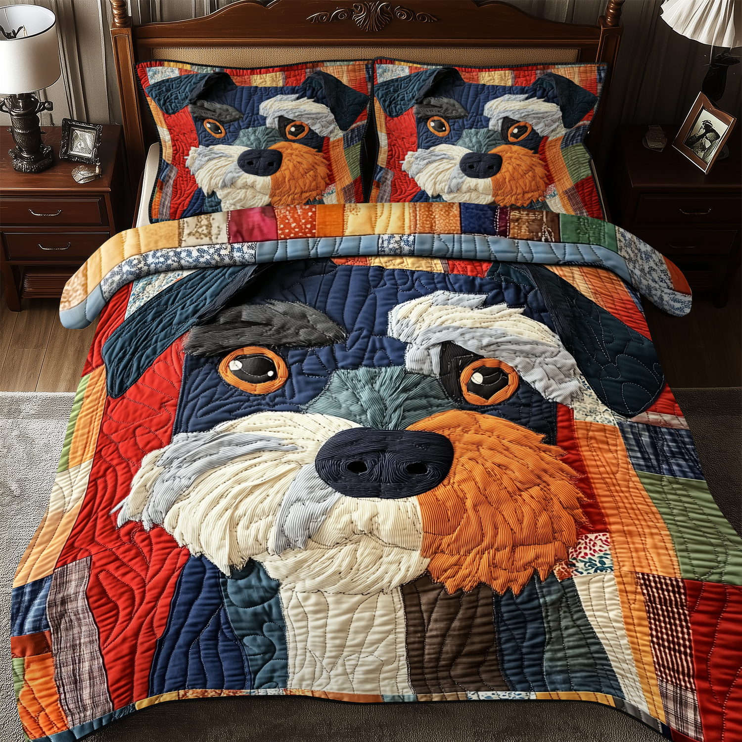 Schnauzer Quilted Bedding Set Schnauzer Home Starlight Gift For Schnauzer Fans - Tradiviet
