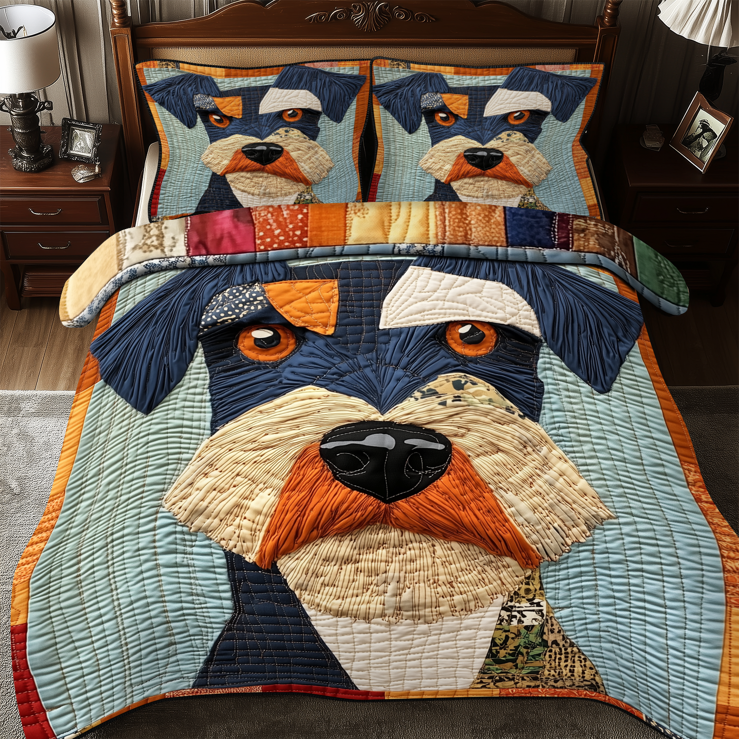 Schnauzer Quilted Bedding Set Schnauzer Home Style Gift For Schnauzer Friends - Tradiviet