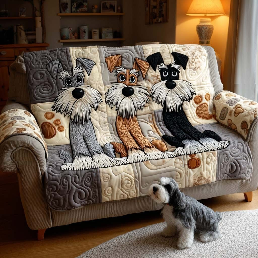 Schnauzer Spirit Quilted Sofa Cover Cute Schnauzer Merchandise Best Couch Cover Gift Items - Tradiviet
