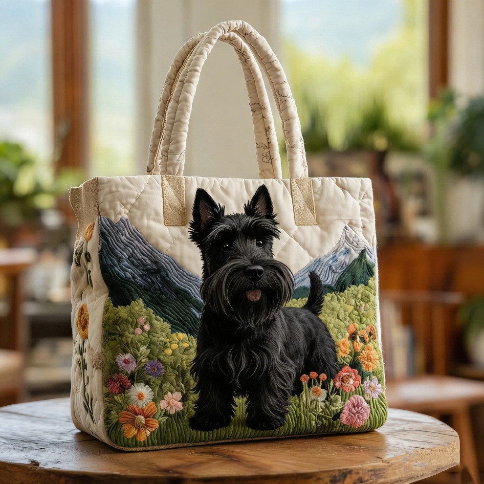 Scottish Terrier Quilted Tote Bag Floral Cute Dog Tote Bag Gifts For Scottish Terrier Lovers - Tradiviet