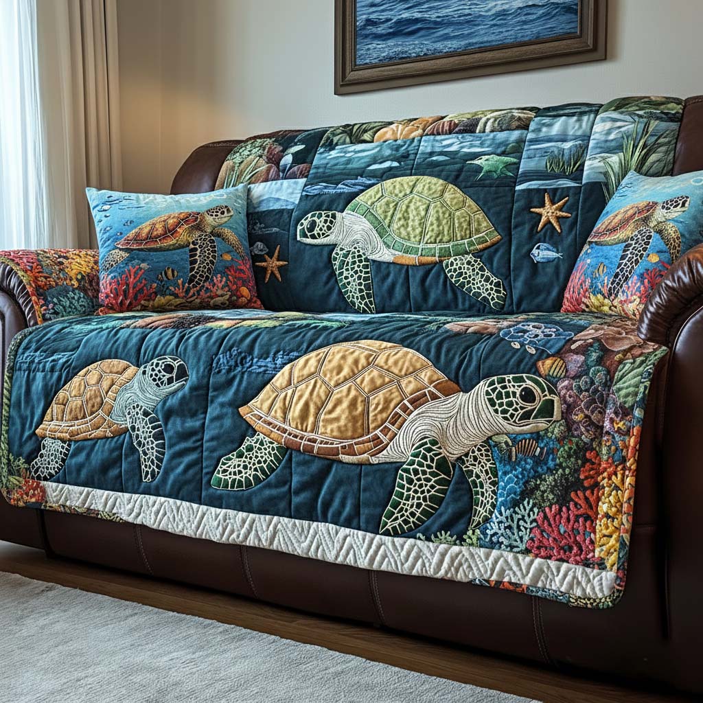 Sea Guardian Quilted Sofa Cover Wildlife Home Couch Cover Interior Design Gift Ideas - Tradiviet