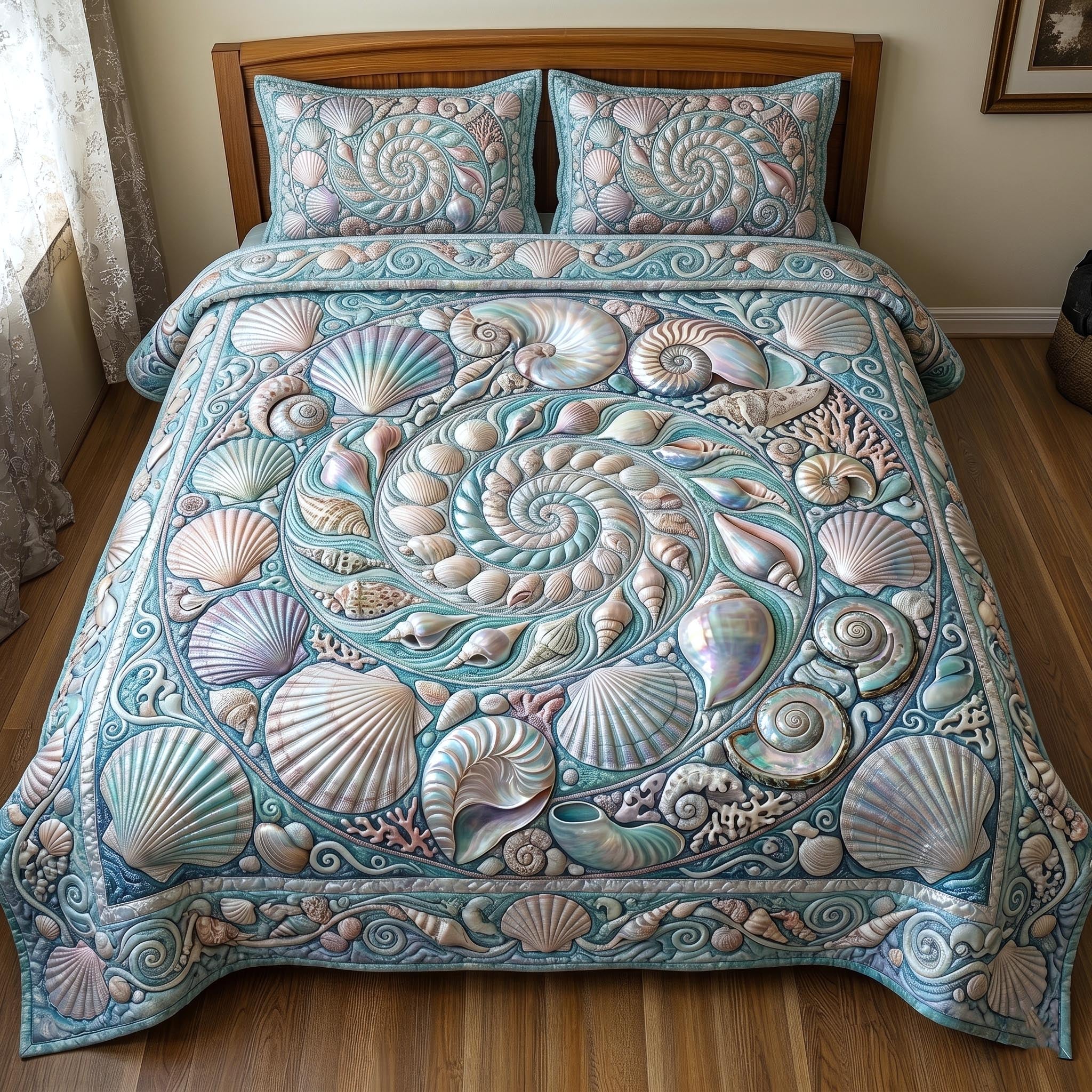 Sea Shells Quilted Bedding Set Sea Shells Statement Gift For Shells Lovers - Tradiviet
