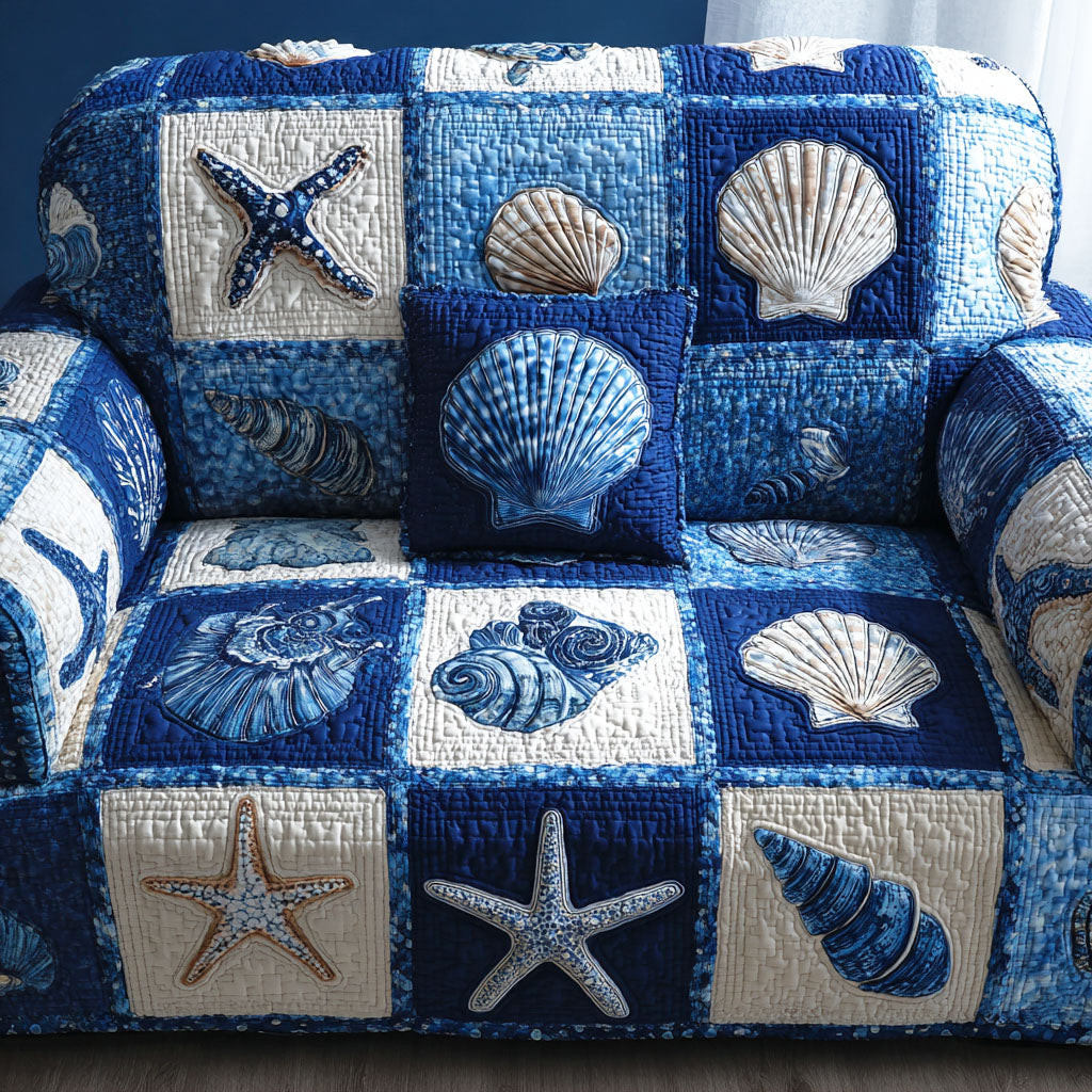 Sea Shells Quilted Sofa Cover Sofa Protector Cover Stepdad Gifts For Father's Day - Tradiviet