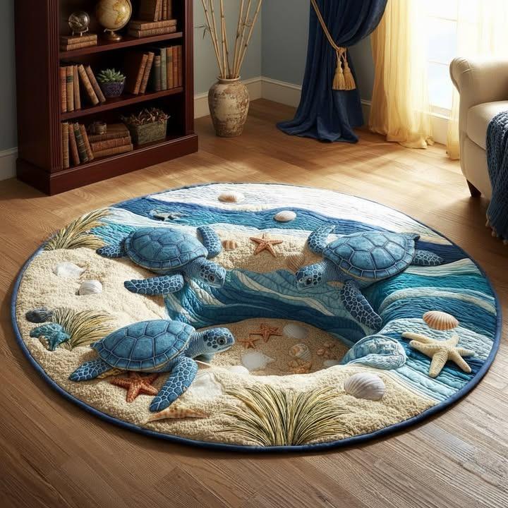 Sea Turtle Paradise Round Mat Sand Ocean Beach Beautiful Sea Turtle Decor Christmas Gifts - Tradiviet