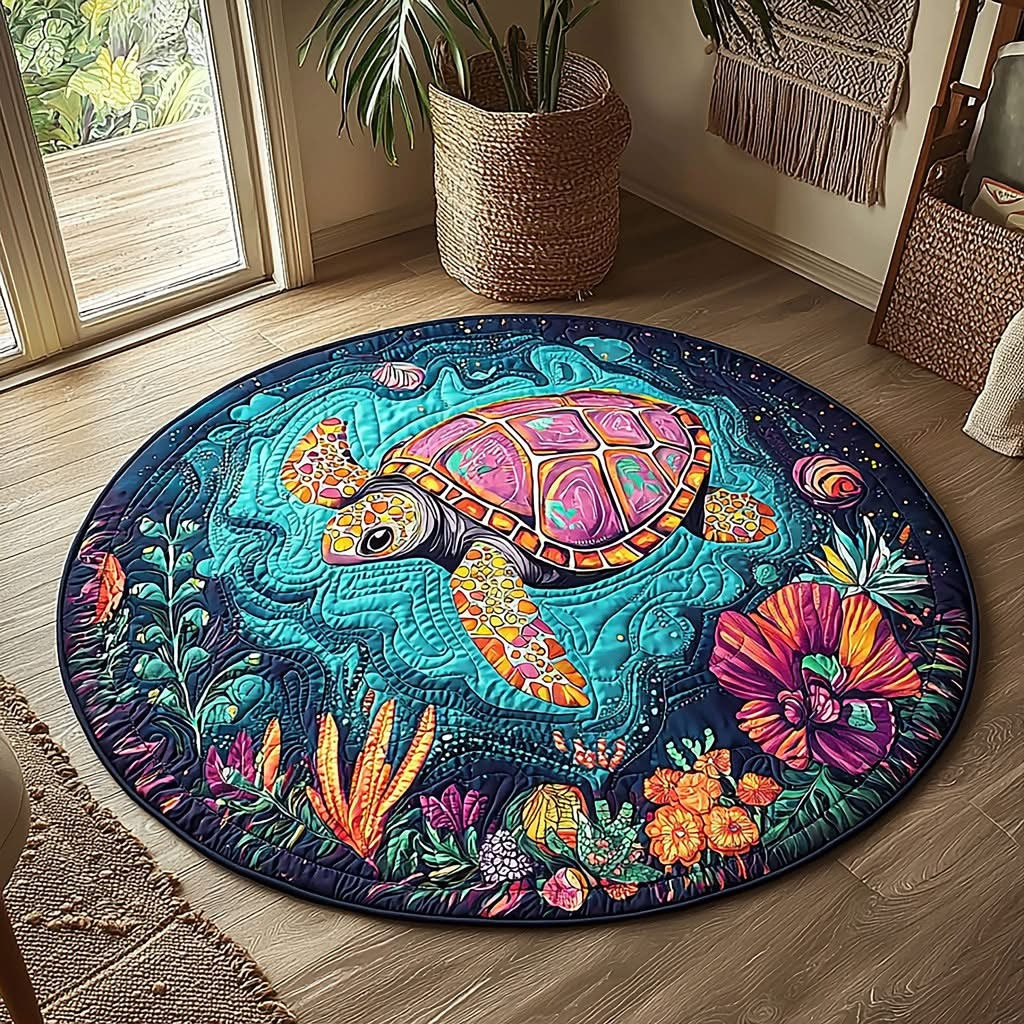 Sea Turtle Quilted Round Mat Holiday Home Decor Christmas Presents For Sea Turtle Lovers - Tradiviet