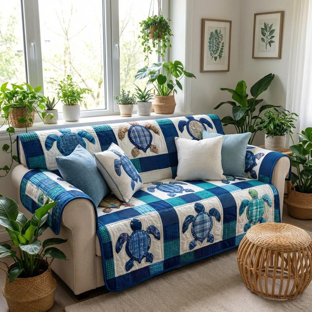 Sea Turtle Quilted Sofa Cover Recliner Couch Covers Gifts For Sea Turtle Lovers - Tradiviet