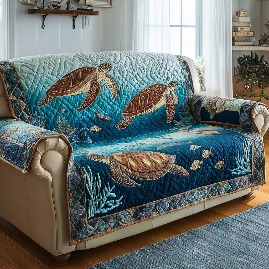 Sea Turtle Quilted Sofa Cover Sofa Blanket Cover Unique Beach Gifts - Tradiviet