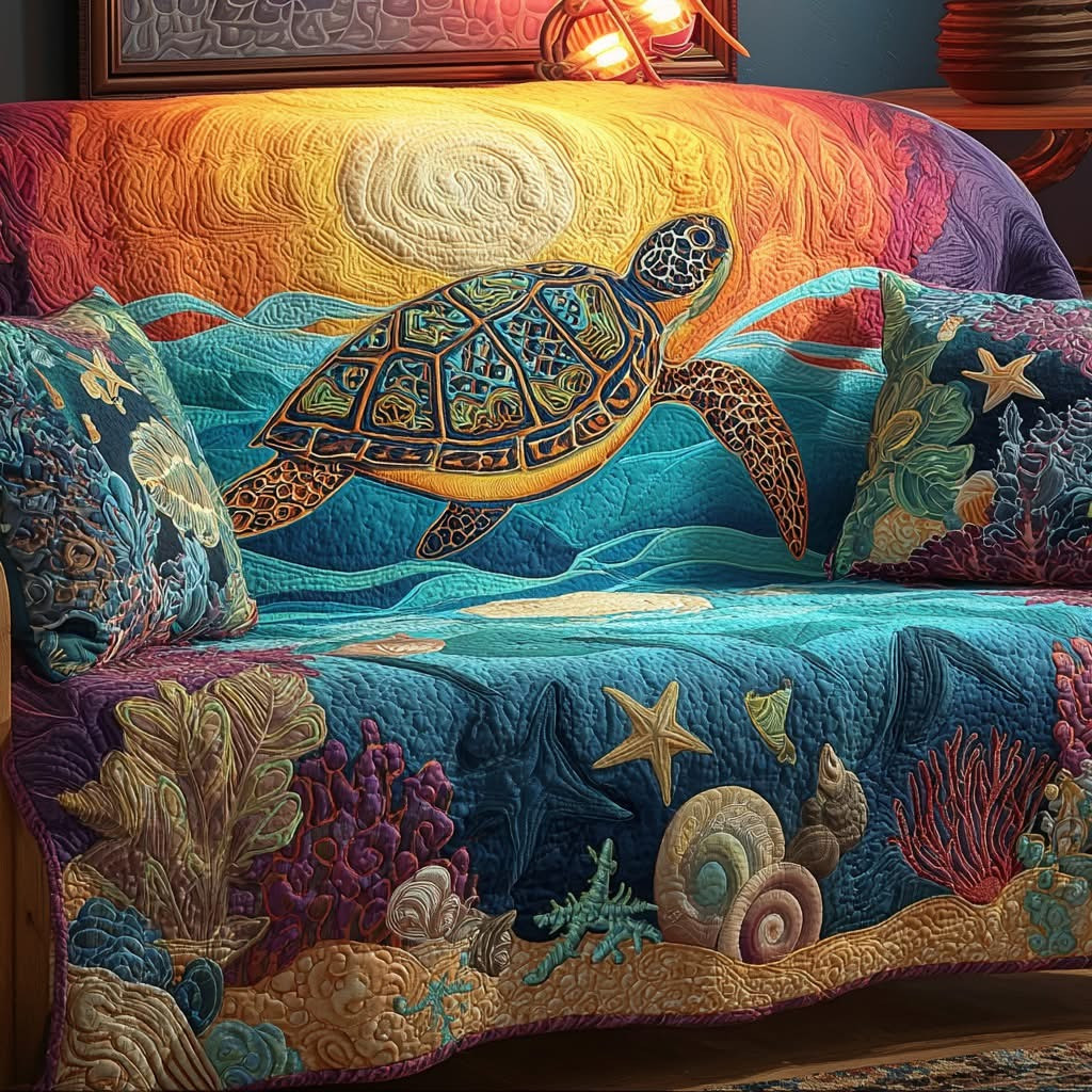 Sea Turtle Sunlit Quilted Sofa Cover Couch Covers Christmas Gifts For Sea Turtle Lovers - Tradiviet