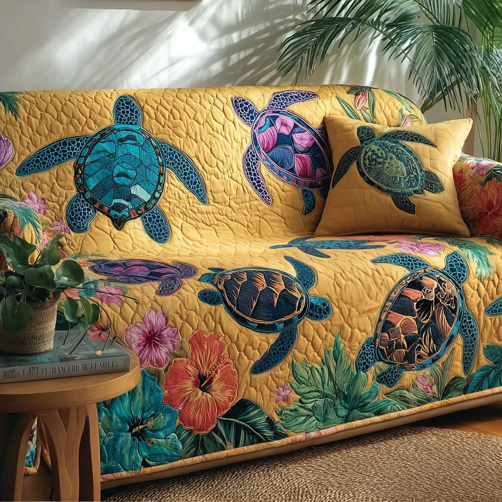 Sea Turtle Tropical Quilted Sofa Cover Best Couch Covers Christmas Gifts For Sea Turtle Lovers - Tradiviet