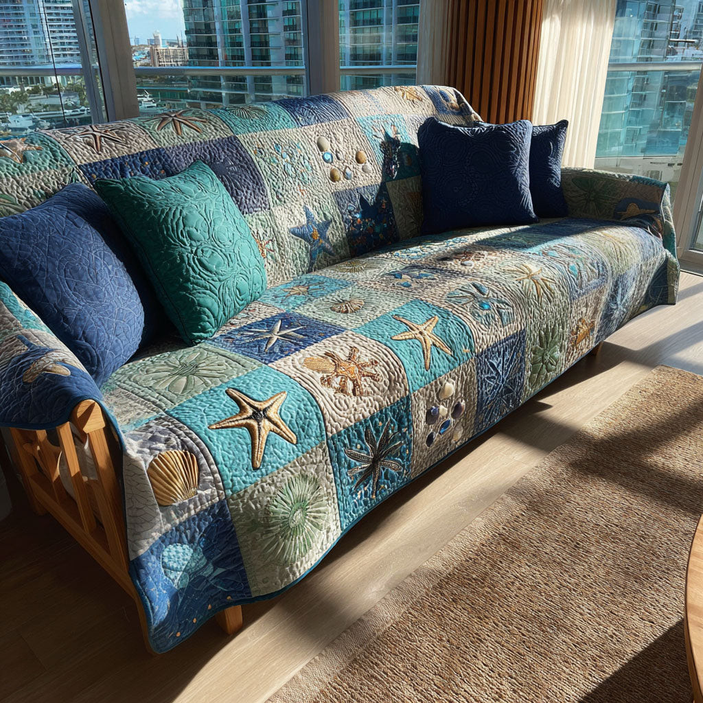 Seabreeze Haven Quilted Sofa Cover Great Couch Covers Ocean Themed Gift Ideas - Tradiviet