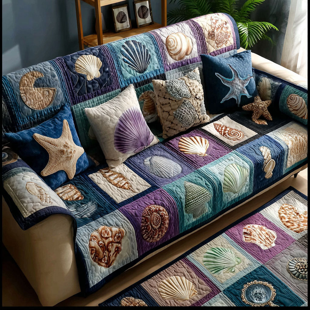 Seafoam Mosaic Quilted Sofa Cover Best Sofa Slipcovers Ocean Themed Gift - Tradiviet