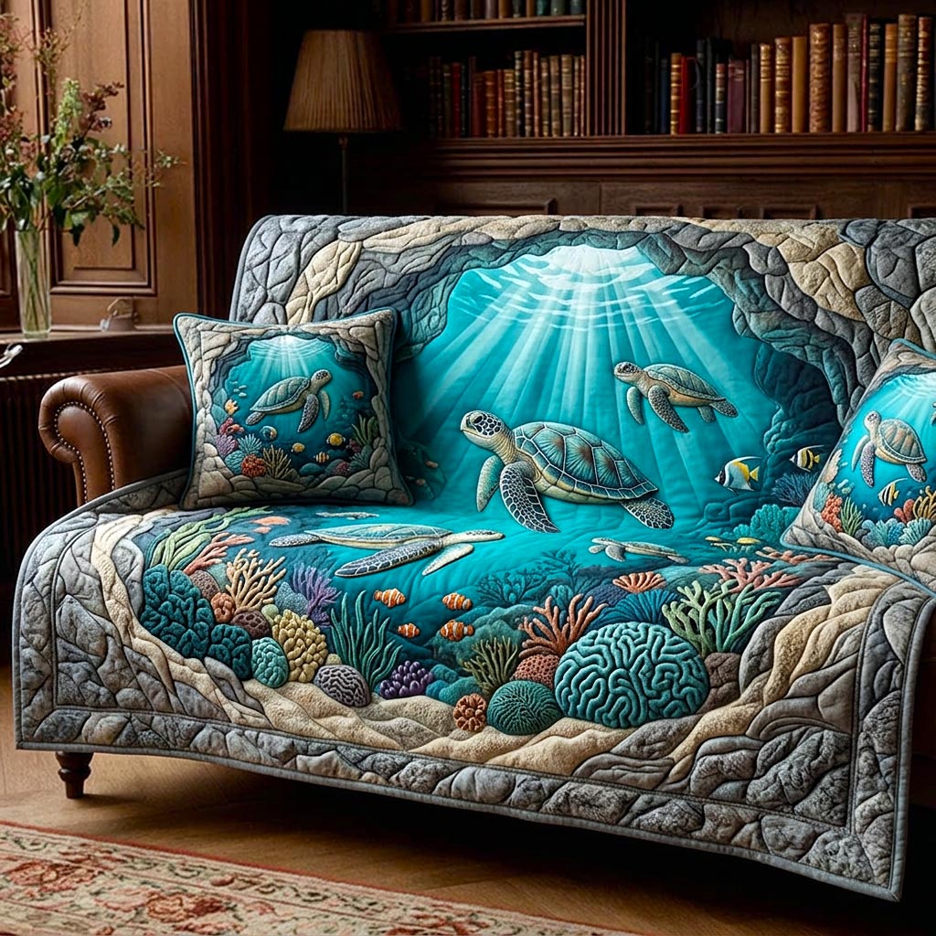 Seashell Calm Quilted Sofa Cover Coastal Home Couch Cover Bear Boyfriend Gift Ideas - Tradiviet