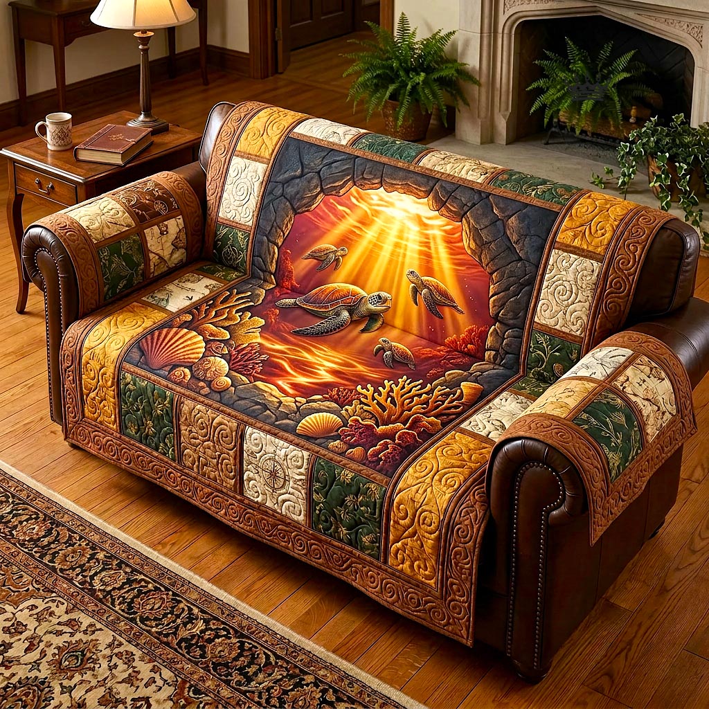 Seashell Calm Quilted Sofa Cover Coastal Home Couch Cover Gifts For Home Decor - Tradiviet