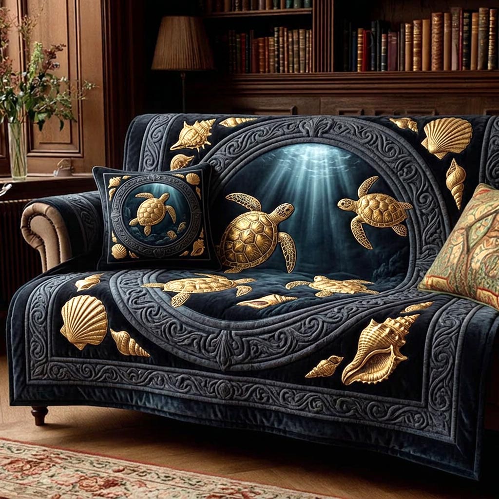 Seashell Calm Quilted Sofa Cover Coastal Home Couch Cover Home Gift For Him - Tradiviet