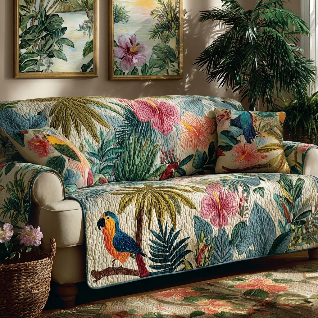 Seaside Botanicals Quilted Sofa Cover Beautiful Home Room Decor Gift For Home Lover - Tradiviet