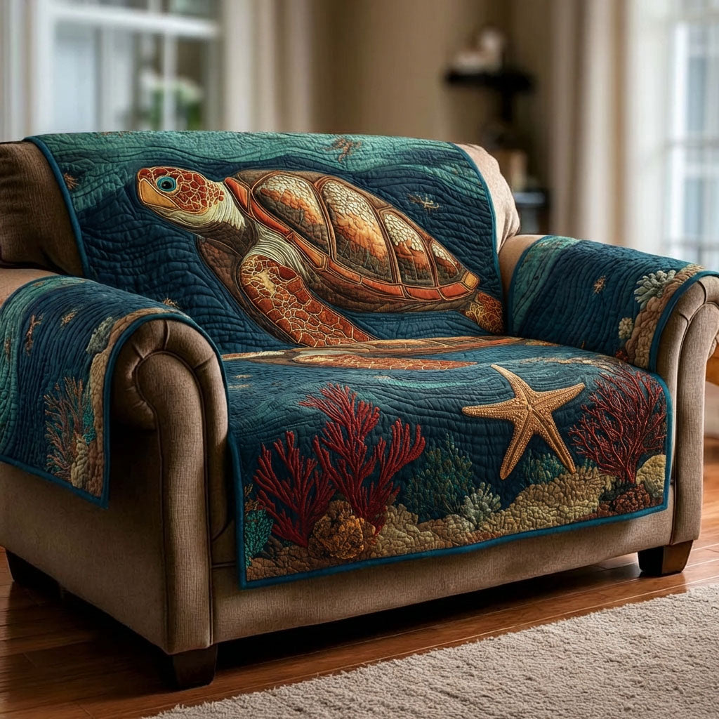 Seaside Calm Quilted Sofa Cover Living Room Decor Turtle Gifts For Adults - Tradiviet