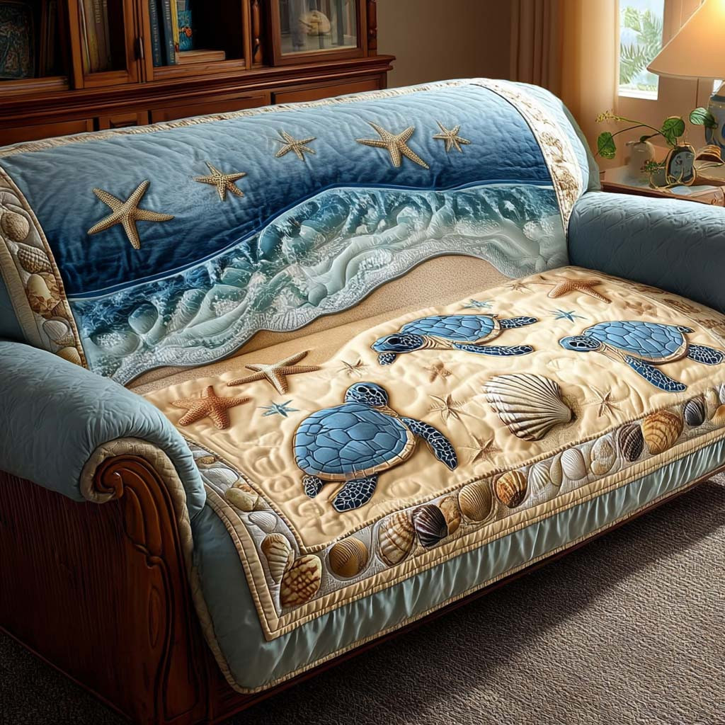 Seaside Journey Quilted Sofa Cover Cool Couch Slipcovers Sea Turtle Themed Gifts - Tradiviet