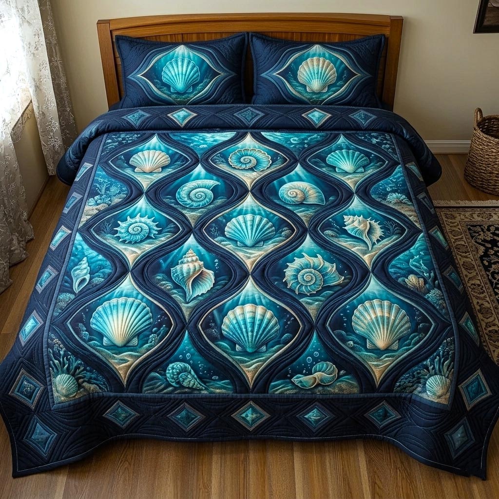 Seaside Shells Quilted Bedding Set Seaside Shells Charm Gift For Seaside Shells - Tradiviet
