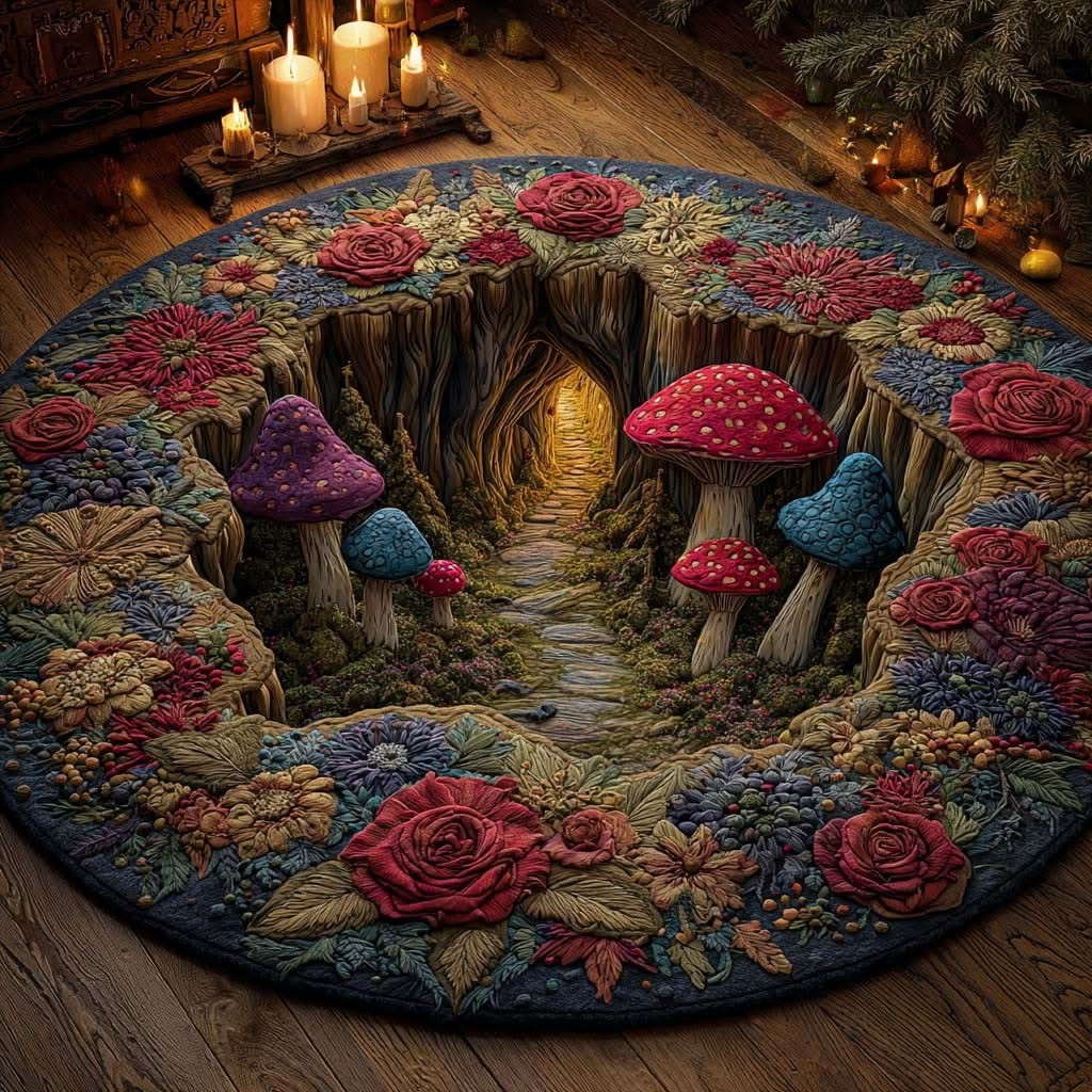 Secret Forest Path Quilted Round Mat Cozy Home Decor Idea Cool Gifts For Grandma - Tradiviet
