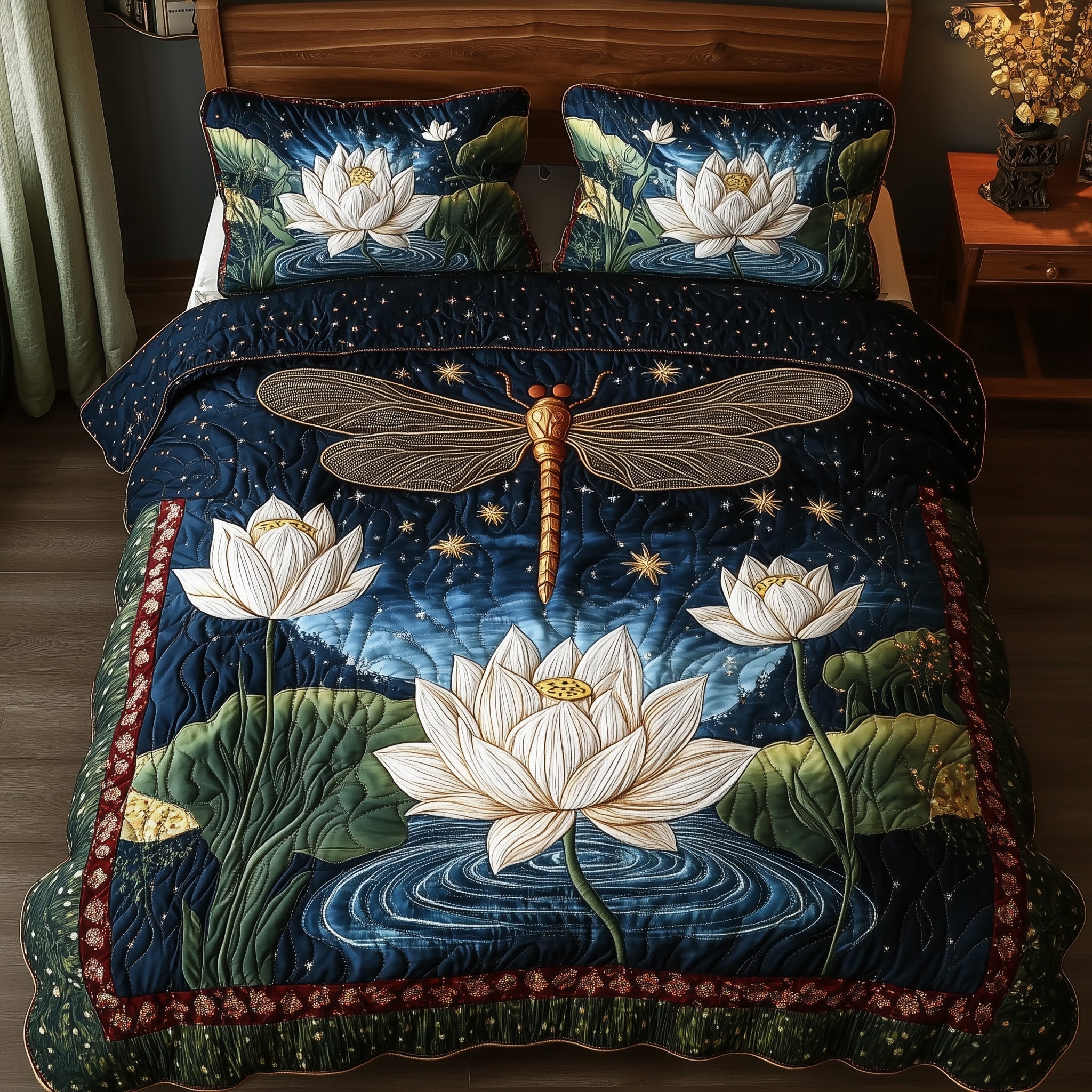 Serene Dragonfly Quilted Bedding Set Serene Dragonfly Cabin Gift For Serene Dragonfly - Tradiviet