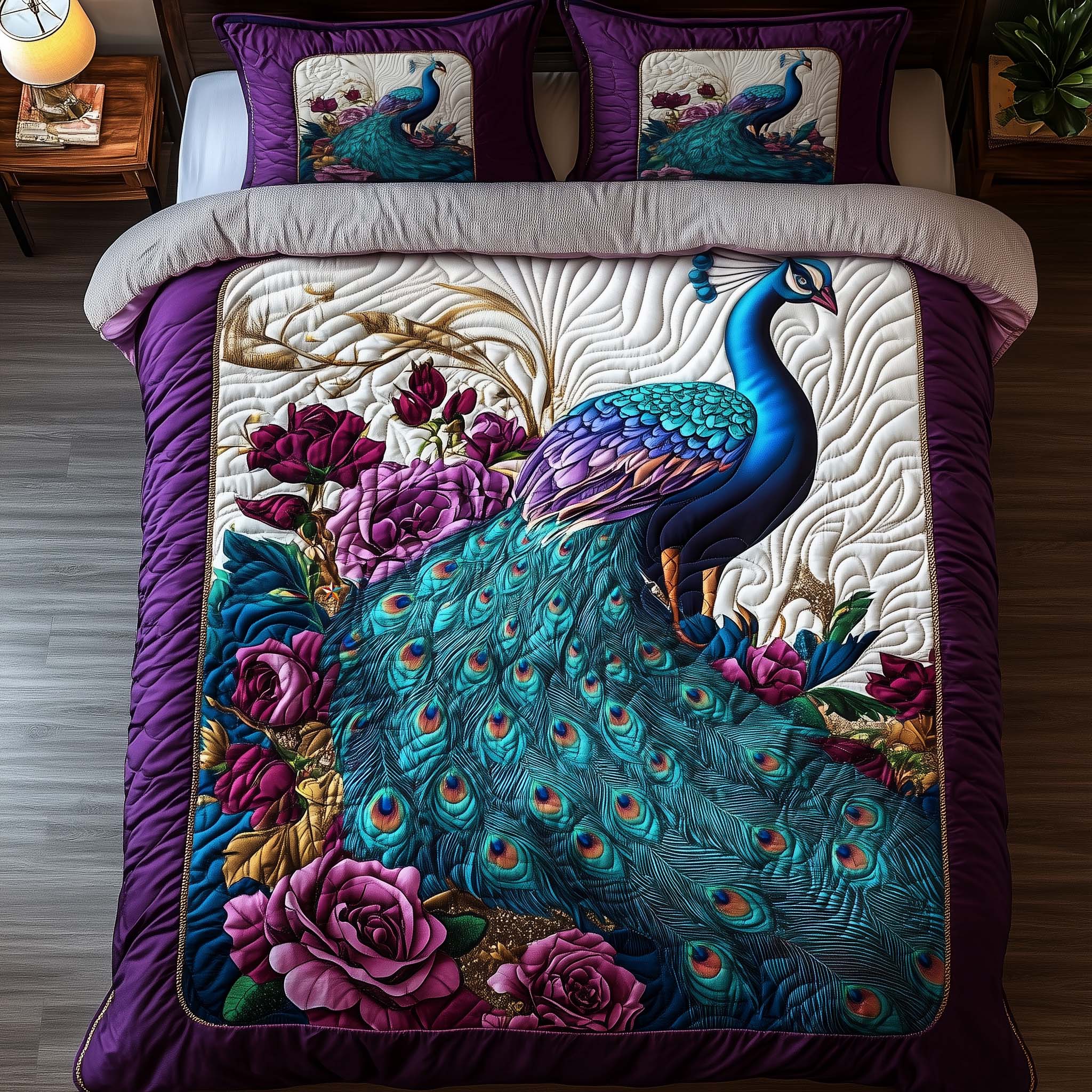 Serene Peacock Quilted Bedding Set Serene Peacock River Gift For Peacock - Tradiviet