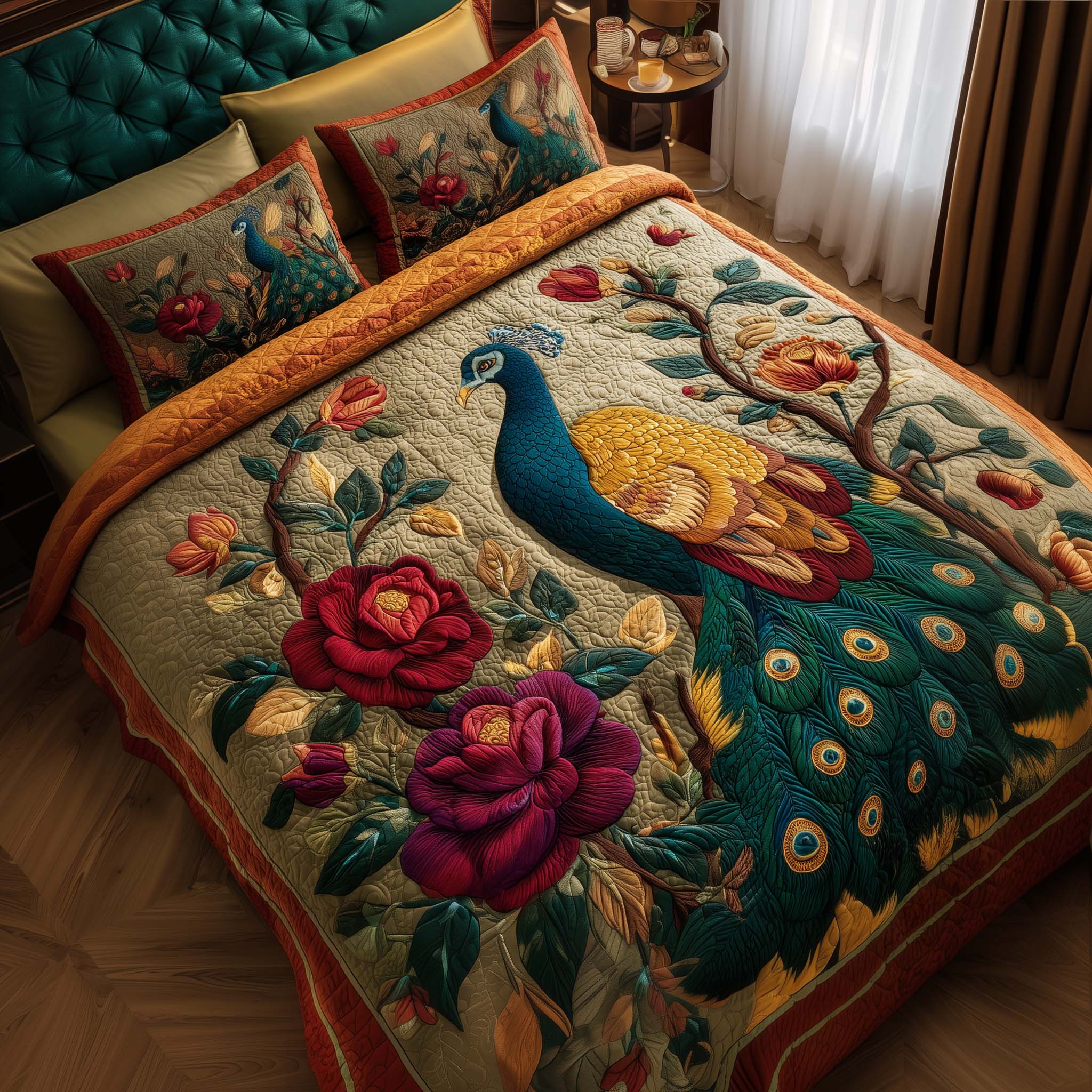 Serene Peacock Quilted Bedding Set Serene Peacock Shore Gift For Serene - Tradiviet