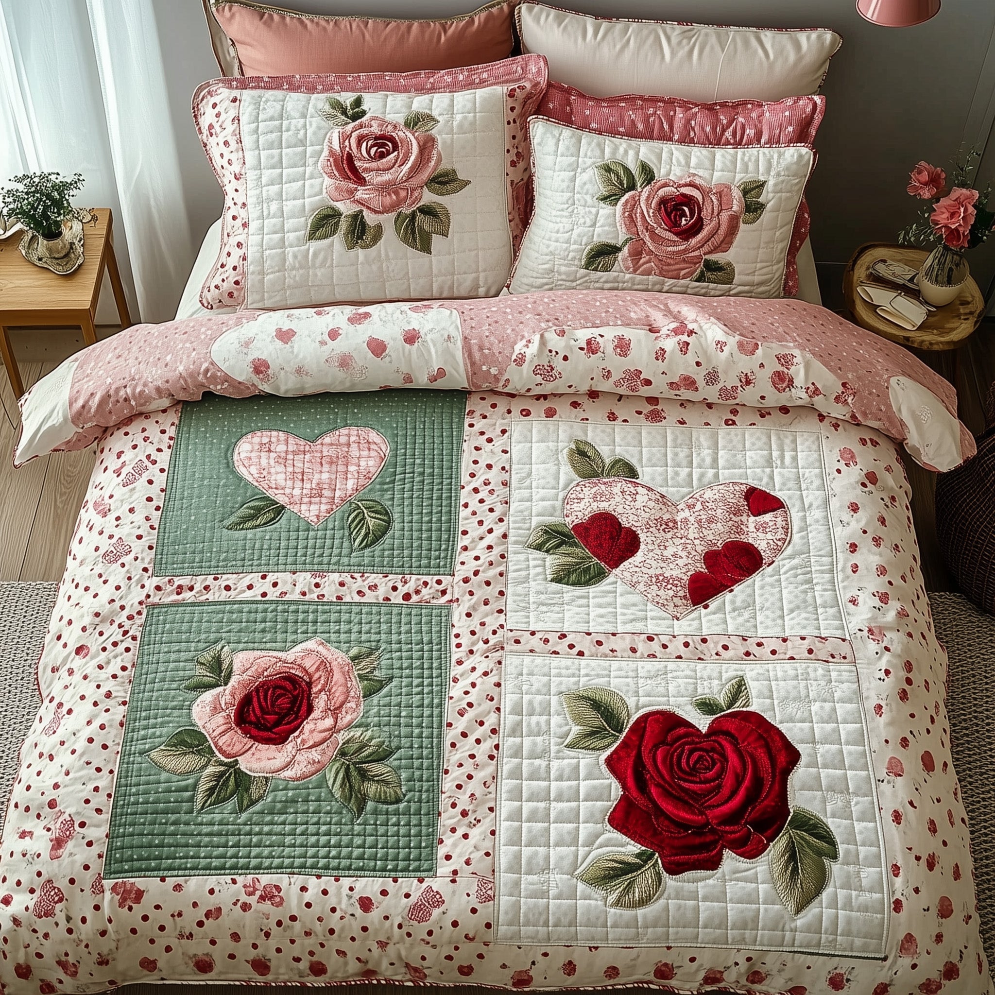 Shabby Chic Blooming Roses Quilted Bedding Set Shabby Chic Impression Gift For Shabby Chic - Tradiviet