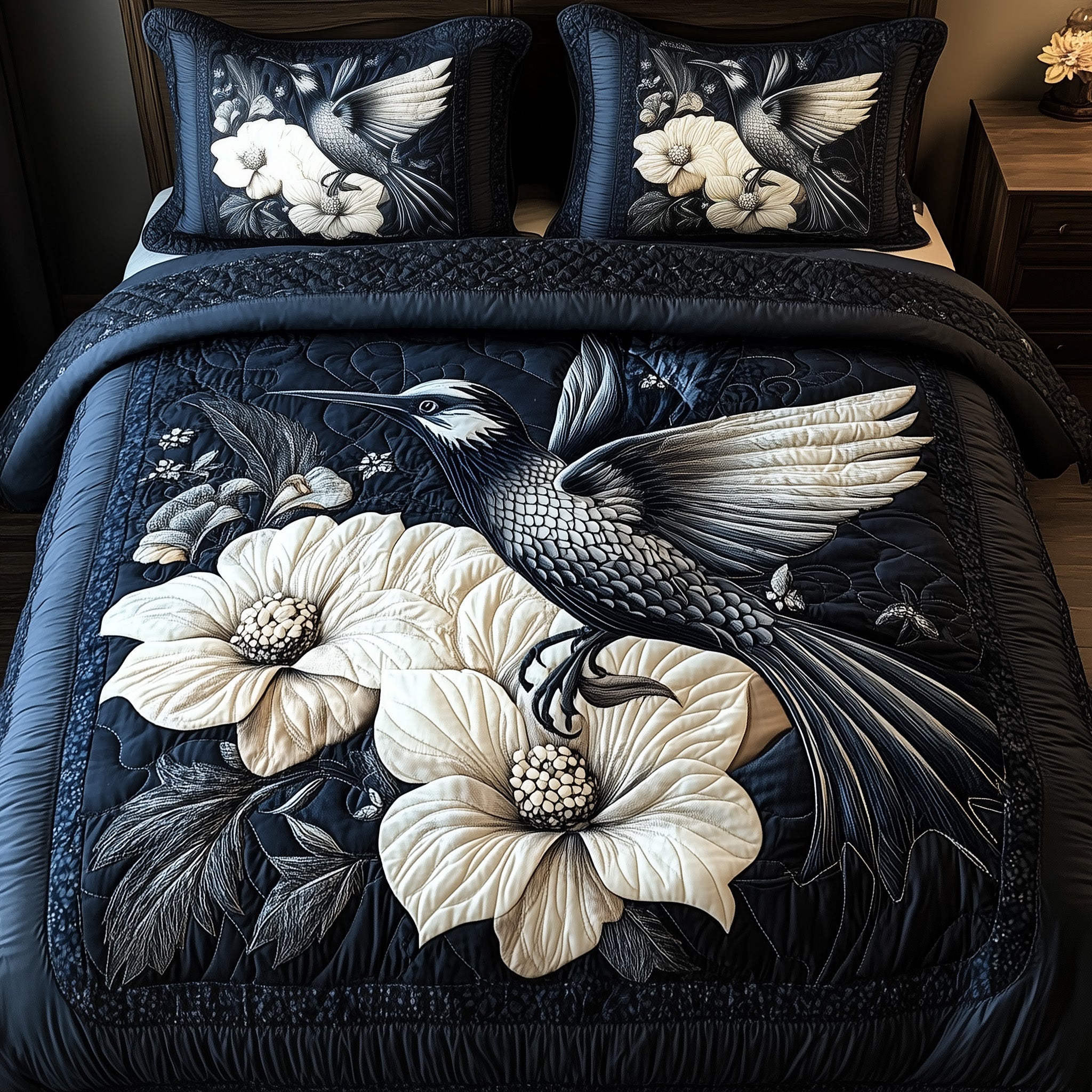 Shadowlight Hummingbird Quilted Bedding Set Shadowlight Hummingbird Houseware Bird Gifts - Tradiviet